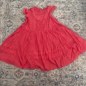 Free People Coral Red Flutter Sleeve Smocked Bodice Dress